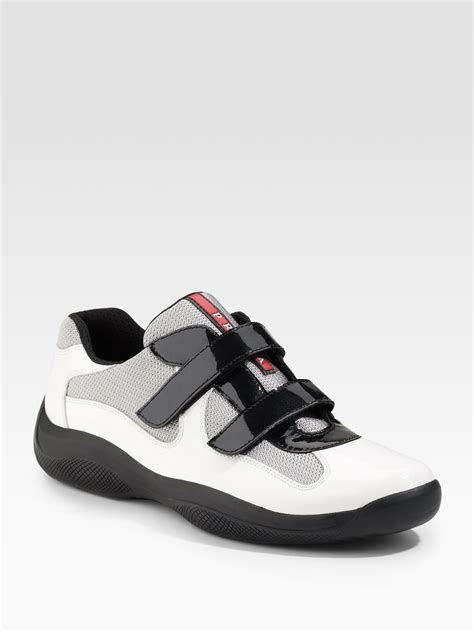 prada mens double strap sneakers white silver black|Prada high top sneakers men.